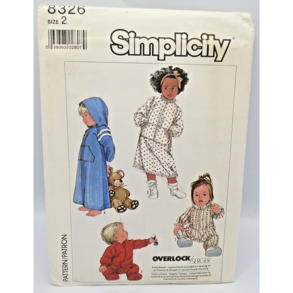 Simplicity # 8326 Vintage 1987 Toddler Sleeper & Robe Sewing Pattern Uncut